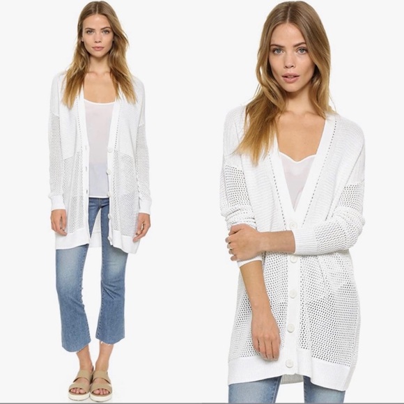 Vince Sweaters - Vince Knit Marled Long Cardigan Optical White Size Medium